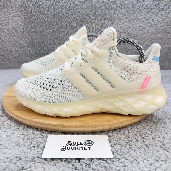 Adidas Ultraboost GS 7 Womens 8.5 White Web DNA Shoes Running Sneakers Boost
